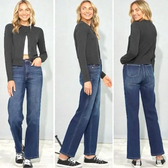 Judy Blue High Rise Tummy Control Classic Straight Jeans Dark Wash NWT - Picture 3 of 15